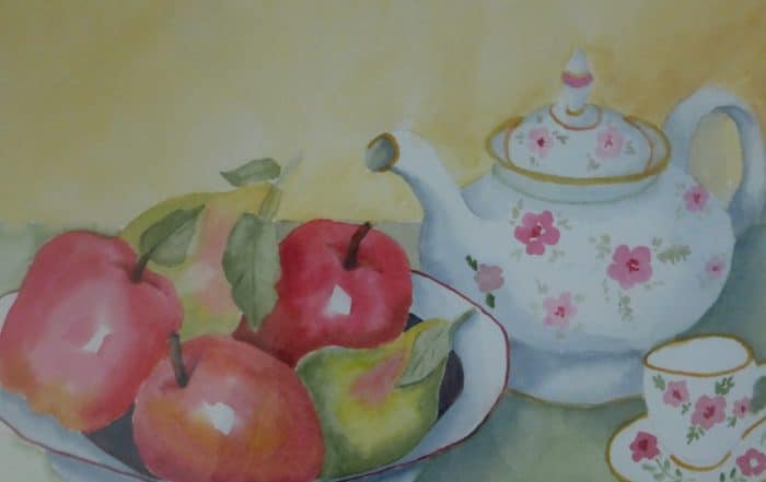 Teapot and Fruit by Shirley Buescher