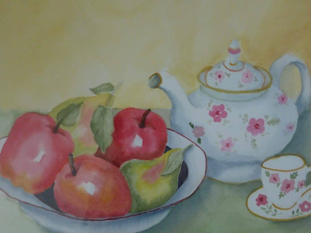 Teapot and Fruit by Shirley Buescher